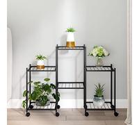CIADAZ Soporte para Flores con Ruedas Hierro Negro 83x25x63,5 cm, Soporte Plantas Interior, Macetero Alto, Estanteria Plantas, Soporte Macetas, Estante Plantas, Maceteros Escalera