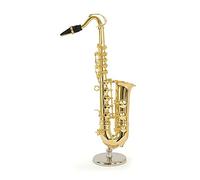 CIAF 2503-1180- Saxofón metálico Decorativo Miniatura 17 centimetros. con Soporte metálico y Estuche