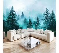 Cian Negro Papel pintado mural, Naturaleza Misteriosa Plantas Bosque Cielo Mural decorativo de pared con impresión artística no tejida, para sala de estar cocina comedor dormitorio 250 x 175 cm