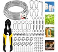 CIANBIFN 50M Cable Acero 2mm, 81pcs Cable de Acero Inoxidable 304 Recubierto de PVC con Cortador de Alambre, Tensores de Alambre Para Colgar Luces De Cadena,Toldos, Tendedero,Soporte Planta
