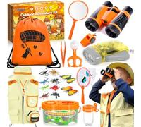 CIANBIFN Kit de Exploración para Niños 23 en 1,Juego de Explorador para Niños,con Ropa,Sombreros,Binoculares,Lupa y más,Es un Excelente Regalo de Aventura y Exploración de la Naturaleza para los niños