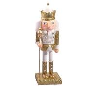 Ciao Christmas Nutcracker Toy Soldier King with Scepter (24cm) Wooden Glittery Decoration, Gold/White