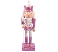 Ciao Christmas Nutcracker Toy Soldier King with Scepter (24cm) Wooden Glittery Decoration, Pink/White, Wood, 24 cm