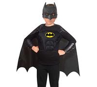 Ciao Kit de disfraz de Batman oficial de DC Comics (talla única para niños de 5 a 12 años): máscara, capa, cuerpo, brazaletes, color negro