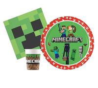 Ciao- Kit de Mesa Minecraft Personas (88 Piezas Platos de 23 cm de diámetro, 24 Vasos de 200 ml, 40 servilletas de 33 x 33 cm), Color verde (AZ178)