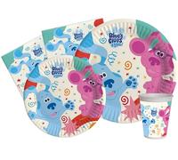 Ciao-Kit Mesa Fiesta Party Blue's Clues 24 personas (112 pzas: platos, vasos, servilletas) en papel compostable eco-friendly Vajilla, color azul, rosa, blanco, (AZ028)