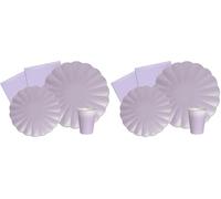 Ciao- Kit Mesa Fiesta Party Flower Shape 8 pers (44 pzas: Platos, Vasos, servilletas) en Papel compostable, Lavanda púrpura Vajilla Eco-Friendly, sólido, Color, 8 personas (AZ106) (Paquete de 2)