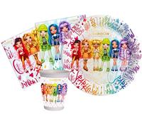 Ciao- Kit Mesa Fiesta Party Rainbow High para 24 personas (88 piezas: 24 platos Ø18cm, 24 vasos 200ml, 40 servilletas 33x33cm) en papel compostable eco-friendly