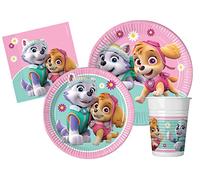 Kit Mesa Fiesta Party Patrulla Canina Paw Patrol Skye & Everest para 8 personas (44 piezas: 8 platos de papel Ø23cm, 8 platos de papel Ø20cm, 8 vasos 200ml, 20 servilletas de papel 33x33cm)