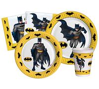 Ciao - Kit Vajilla de Fiesta Batman para 24 personas (112 pcs: 24 platos Ø23cm, 24 platos Ø18cm, 24 vasos 250ml, 40 servilletas 33x33cm) de papel compostable eco-friendly