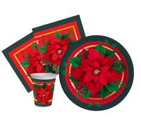 Ciao- Kit Vajilla de Fiesta Christmas (platos, vasos, servilletas), Color rojo, verde, 8 personas (AZ173)