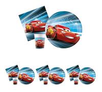 Ciao Kit Vajilla de Fiesta Disney Cars Victory is Mine para 8 personas (36 pcs: 8 platos Ø23cm, 8 vasos 200ml, 20 servilletas 33x33cm) de papel FSC compostable eco-friendly (Paquete de 4)