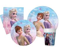 Ciao - Kit Vajilla de Fiesta Disney Frozen II Wind Spirit para 24 personas (112 pcs: 24 platos Ø23cm, 24 platos Ø20cm, 24 vasos 200ml, 40 servilletas 33x33cm)