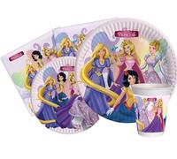 Ciao Kit Vajilla de Fiesta Fairytale Princess para 24 personas (112 pcs: 24 platos Ø23cm, 24 platos Ø18cm, 24 vasos 250ml, 40 servilletas 33x33cm) de papel compostable eco-friendly