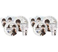 Ciao Kit Vajilla de Fiesta Harry Potter para 8 personas (44 pcs: 8 platos Ø23cm, 8 platos Ø18cm, 8 vasos 250ml, 20 servilletas 33x33cm) de papel compostable eco-friendly (Paquete de 2)