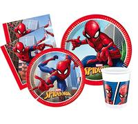 Ciao - Kit Vajilla de Fiesta Marvel Spider-Man Crime Fighter para 8 personas (44 pcs: 8 platos Ø23cm, 8 platos Ø20cm, 8 vasos 200ml, 20 servilletas 33x33cm)