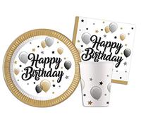 Ciao - Kit Vajilla de Fiesta Milestone Anniversary para 8 personas (36 pcs: 8 platos Ø23cm, 8 vasos 200ml, 20 servilletas 33x33cm) de papel FSC