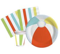 Ciao - Kit Vajilla de Fiesta Summer Party para 24 personas (88 pcs: 24 platos Ø23cm, 24 vasos 250ml, 40 servilletas 33x33cm) de papel compostable eco-friendly