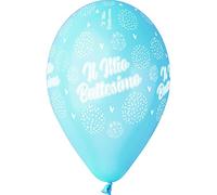 Ciao - Paquete 25 globos "Il Mio Battesimo" en latex natural Premium Quality G120 (Ø 33cm / 13"), azul claro pastel