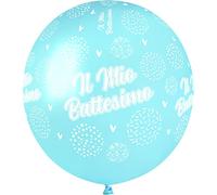 Ciao - Paquete 25 globos "Il Mio Battesimo" en latex natural Premium Quality G150 (Ø 48cm / 19"), azul claro pastel