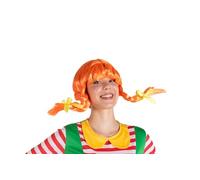Ciao- Pipi Pelo de Zanahoria Disfraz Mujer Chica Peluca con Trenzas Flexibles Wig, otro, Color orange, Unitalla (1)