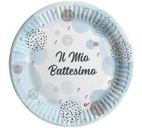 Ciao - Platos de papel compostables bautizo (Ø18cm), 8 piezas, azul 16-21 cm, 34777