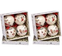 Ciao Set of 4 decoupage Christmas Tree Balls (Ø7,5cm) Happy Holidays with Fabric Ribbon in giftbox Paper, White, Gold, Red, 7,5 cm, 4 (Paquete de 2)