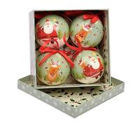 Ciao Set of 4 decoupage Christmas Tree Balls (Ø7,5cm) Santa & Reindeers with Fabric Ribbon in giftbox Paper, Multicolor, 7,5 cm, 4