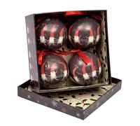 Ciao Set of 4 decoupage Tree Balls (Ø7,5cm) Christmas with Fabric Ribbon in giftbox Paper, Black, Red, White, 7,5 cm, 4