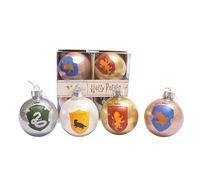 Ciao Set of 4 Harry Potter Hogwarts Houses Glitter decoupage Christmas Tree Balls (Ø8cm) Officially Licensed Wizarding World with Fabric Ribbon in giftbox
