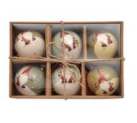 Ciao Set of 6 decoupage Christmas Tree Balls (Ø7,5cm) Santa Klaus with Fabric Ribbon in Havana giftbox