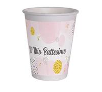 Ciao - Vasos de papel compostables Battesimo (250 ml), 8 unidades, rosa, 34784