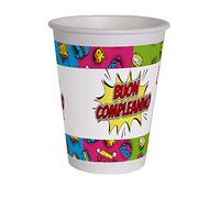 Ciao - Vasos de papel compostables Feliz Cumpleaños Comics (250 ml), 8 unidades, multicolor, 34759