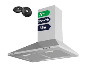 CIARRA CBCS6201 Campana Extractora 60cm 370m³/h 40W Clase 3 Velocidades de Extracción - Evacuación al Exterior y Recirculación Interna por Filtro de Carbón CBCF002X2 - Acero Inoxidable