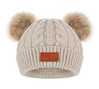 CIATBYYJ Gorro de invierno para niños y niñas, gorro de pompón cálido, gorro de punto suave, gorro de invierno con dos pompones para niñas y niños, caqui, 3XL-4XL