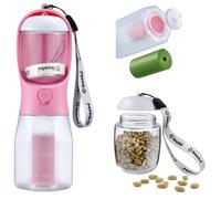 Cibaabo Botella de agua para perros con contenedor de alimentos y soporte para bolsa de excrementos, cuenco de agua de viaje, dispensador portátil de mascotas, accesorios para perros, artículos