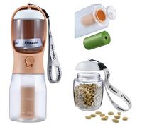 Cibaabo Botella de agua para perros con contenedor de alimentos y soporte para bolsa de excrementos, cuenco de agua de viaje, dispensador portátil de mascotas, accesorios para perros, artículos
