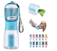 Cibaabo Botella de agua para perros con contenedor de alimentos y soporte para bolsa de excrementos, cuenco de agua de viaje, dispensador portátil de mascotas, accesorios para perros, artículos