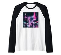 Ciberpunk Ciudad Calle De Tokio A Medianoche Busan Corea Camiseta Manga Raglan