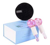 CIBLUTY Facial Ice beauty ball- 2PC Globes Pink Facial Roller for Cold or Hot Skin Massagers Globe Durable Quartz Glass fo.