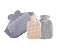 Cicano Botella de agua caliente, 2L PVC 3pcs Set bolsa de agua caliente con bolsa caliente, cubierta calentador de cintura para aliviar el dolor de la artritis, dolor menstrual gris claro