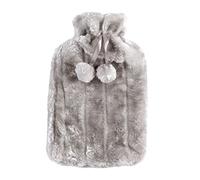 Cicano Botella de agua caliente con cubierta esponjosa acogedora, bolsa de agua caliente de PVC 2L para aliviar el dolor seguro y pies de mano más cálido gris claro