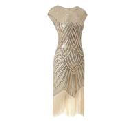Cicano Vestido de mujer estilo años 20 con lentejuelas y flecos, vestido Art Deco de los rugientes años 20 Gatsby, beige, L