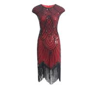 Cicano Vestido de mujer estilo años 20 con lentejuelas y flecos, vestido Art Deco de los rugientes años 20, vestido Gatsby, negro/rojo, L
