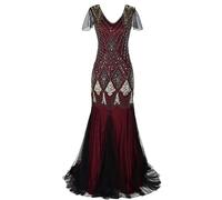 Cicano Vestido de Mujer Flapper con Lentejuelas y Cuentas, Largo con Flecos de los Años 1920, Vestido Art Deco Vintage Gatsby, 3XL