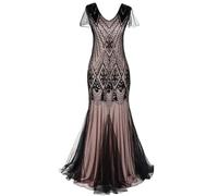 Cicano Vestido Flapper para Mujer con Lentejuelas y Cuentas Largo con Flecos de los Años 1920 Vestido Art Deco Vintage Gatsby, 3XL