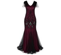 Cicano Vestido Flapper para Mujer con Lentejuelas y Cuentas Largo con Flecos de los Años 1920 Vestido Art Deco Vintage Gatsby, rojo vino, XXL