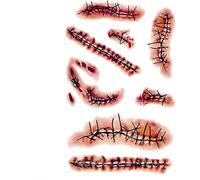 Cicatrices falsas con sangre falsa, cicatrices zombie tatuajes cicatriz sangriento con traje de sangre falso maquillaje decoraciones de halloween favor