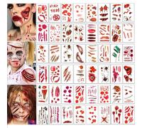 Cicatrices Tatuajes Temporales Pegatinas, 50 Piezas Tatuajes Temporales de Halloween, Cicatrices Pegatinas, Pegatinas Heridas Realista, Temporary Tattoo para Fiesta de Halloween Zombie Cicatrices