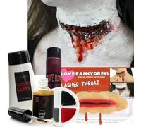 Cicatriz de garganta cortada con corte zombi + goma de mascar + botella de sangre falsa + pintura facial roja/blanca/gris/negra, perfecta para Halloween